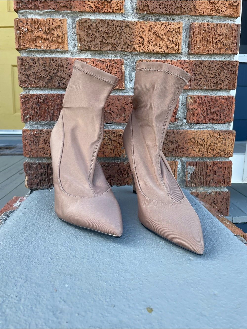 Zara Trafaluc Taupe Sock Stiletto Ankle Boots Sz 8